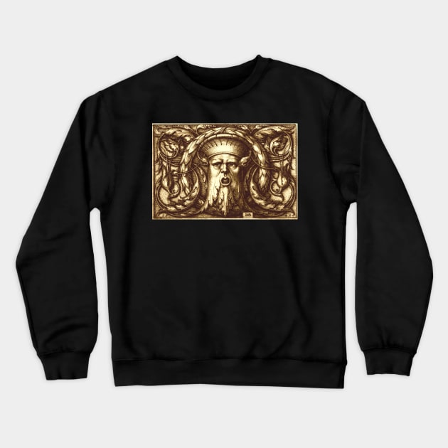 Green Man Renaissance Engraving Sepia Crewneck Sweatshirt by Pixelchicken